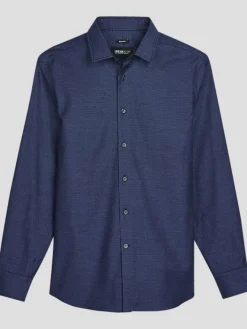 Button Up Shirts|Long Sleeve Button Up Shirts-Awearness Kenneth Cole Slim Fit Textured Woven Button Up Shirt Dark Blue