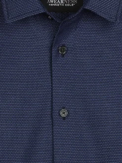 Button Up Shirts|Long Sleeve Button Up Shirts-Awearness Kenneth Cole Slim Fit Textured Woven Button Up Shirt Dark Blue