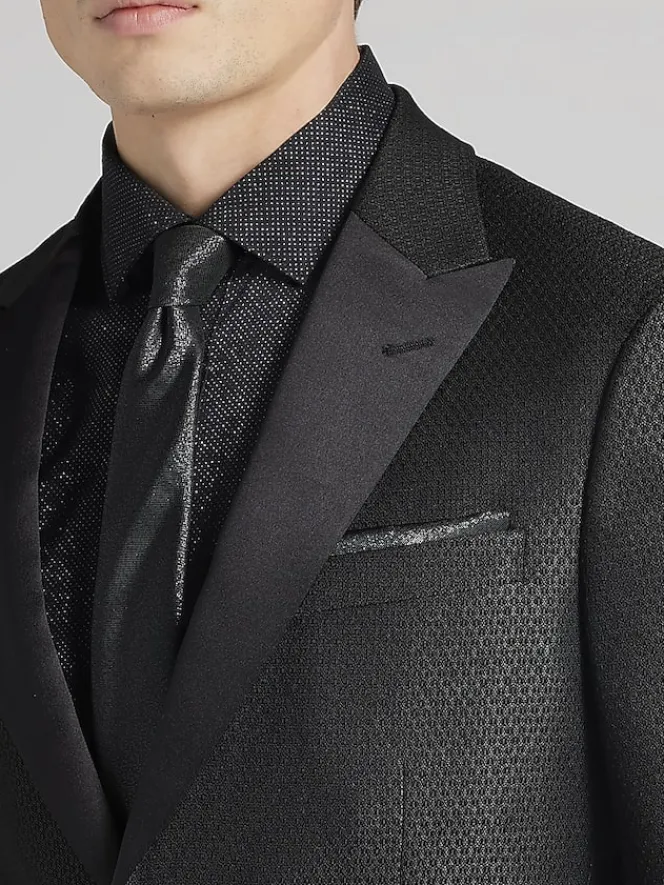 Dinner Jackets-Egara Slim Fit Tic Dinner Jacket Black Tic Weave