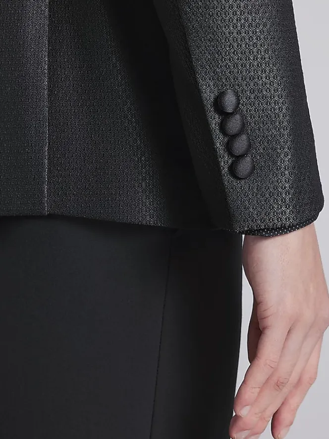 Dinner Jackets-Egara Slim Fit Tic Dinner Jacket Black Tic Weave