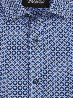 Button Up Shirts|Long Sleeve Button Up Shirts-Awearness Kenneth Cole Slim Fit Tile 4-Way Stretch Button Up Shirt Dark Blue