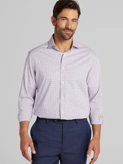 Patterned Dress Shirts|Dress Shirts-Pronto Uomo Slim Fit Track Tattersall Dress Shirt Pink