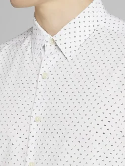 Button Up Shirts|Long Sleeve Button Up Shirts-Awearness Kenneth Cole Slim Fit Tri Dot 4-Way Stretch Button Up Shirt White/Black