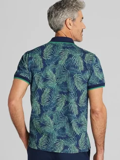 Polos-Con.Struct Slim Fit Tropical Leaf Golf Polo Navy