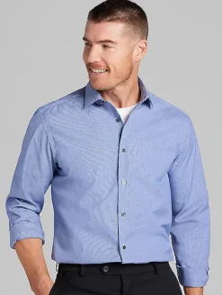 Big & Tall Dress Shirts|Patterned Dress Shirts-Awearness Kenneth Cole Slim Fit Ultra Performance Stretch Micro Check Dress Shirt Bright Blue
