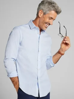 Designer Dress Shirts|Patterned Dress Shirts-Awearness Kenneth Cole Slim Fit Ultra Performance Stretch Grid Dress Shirt Lt Blue