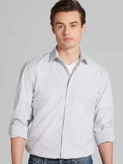 Designer Dress Shirts|Dress Shirts-Awearness Kenneth Cole Slim Fit Ultra Performance Stretch Mini Plaid Dress Shirt Lt Blue/Navy