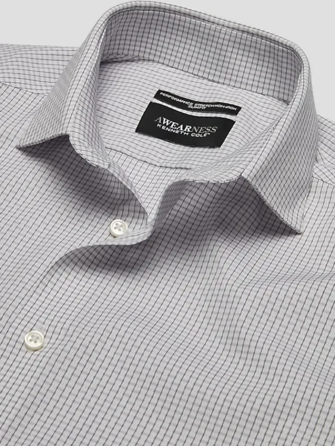 Designer Dress Shirts|Dress Shirts-Awearness Kenneth Cole Slim Fit Ultra Performance Stretch Mini Dobby Check Dress Shirt Purple