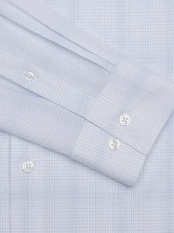 Patterned Dress Shirts|Designer Dress Shirts-Awearness Kenneth Cole Slim Fit Ultra Performance Stretch Fine Plaid Dress Shirt Blue Check