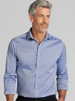 Patterned Dress Shirts|Designer Dress Shirts-Awearness Kenneth Cole Slim Fit Ultra Performance Stretch Textured Dress Shirt Bright Blue