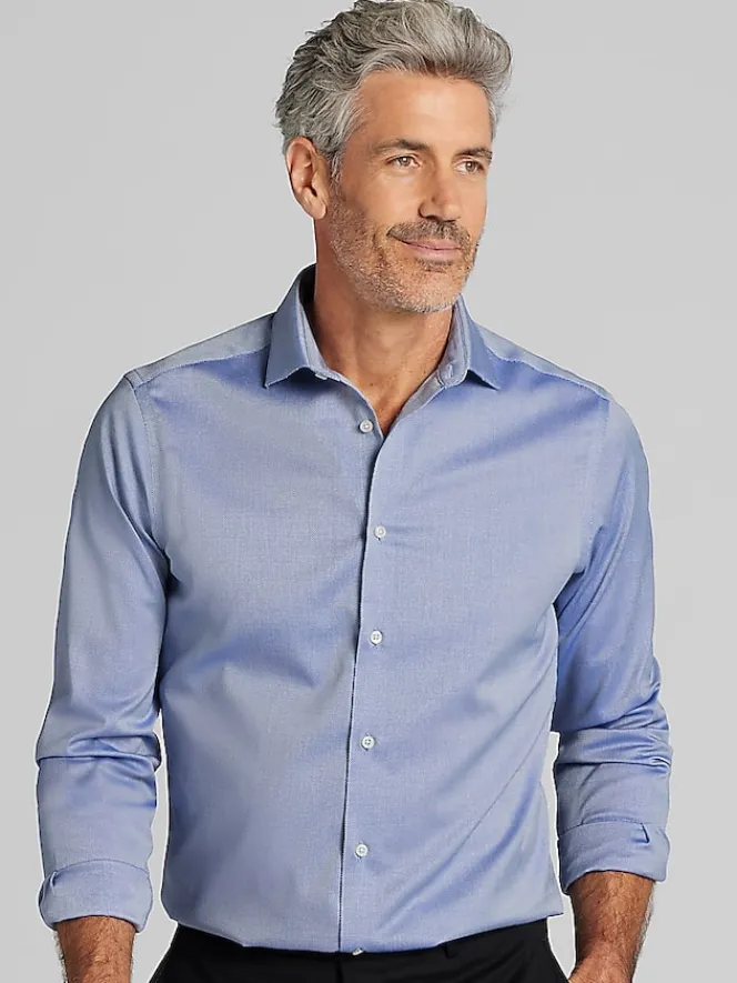 Patterned Dress Shirts|Designer Dress Shirts-Awearness Kenneth Cole Slim Fit Ultra Performance Stretch Textured Dress Shirt Bright Blue