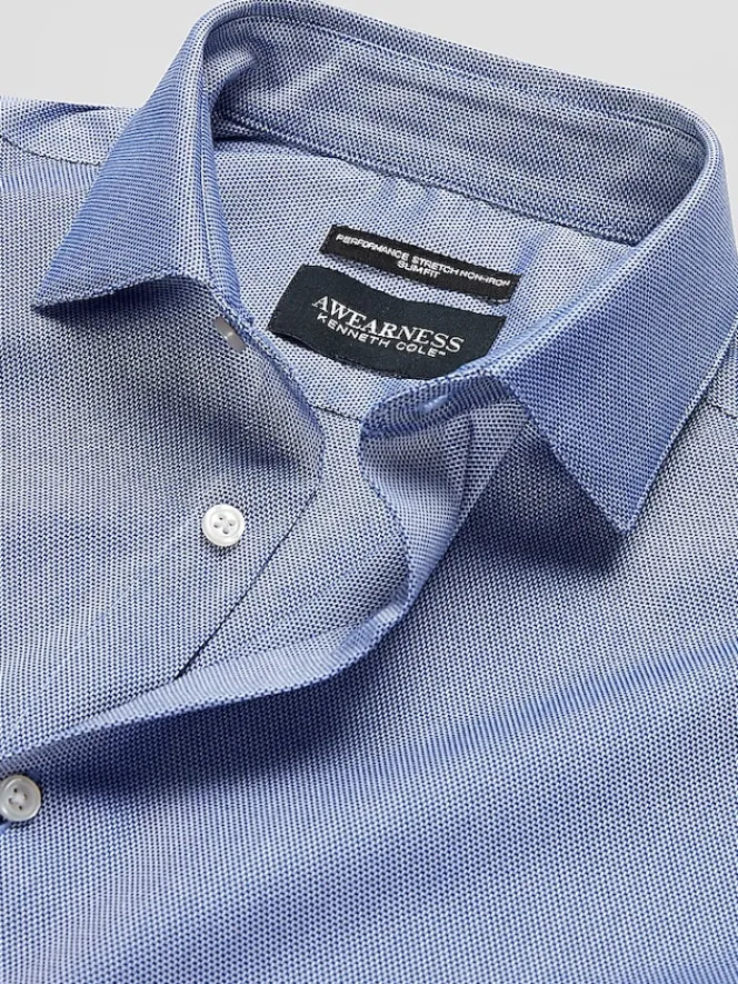 Patterned Dress Shirts|Designer Dress Shirts-Awearness Kenneth Cole Slim Fit Ultra Performance Stretch Textured Dress Shirt Bright Blue