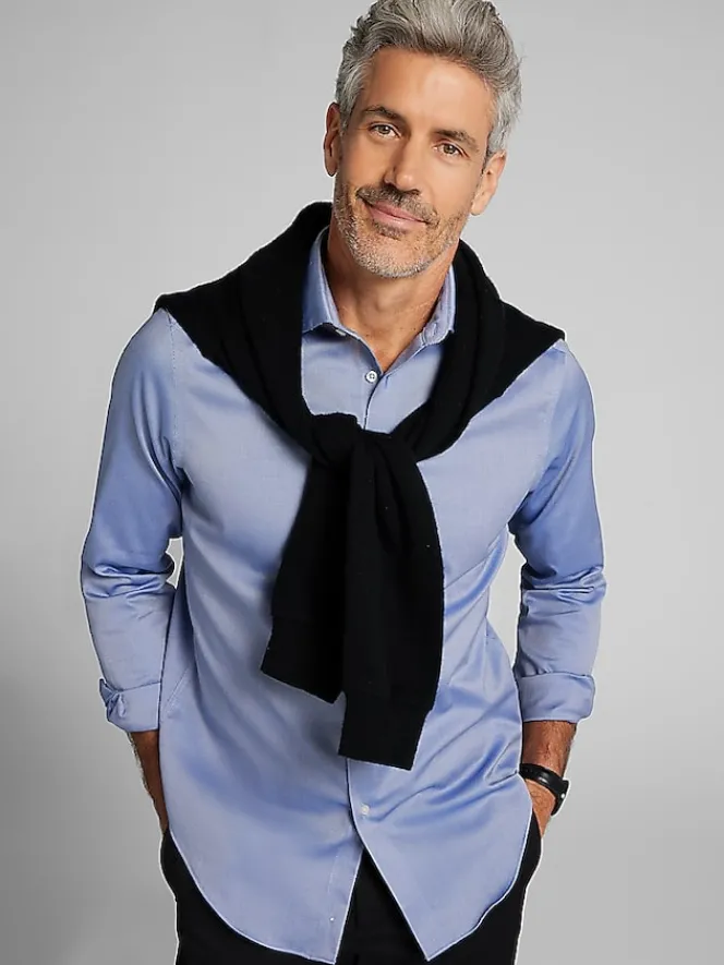 Patterned Dress Shirts|Designer Dress Shirts-Awearness Kenneth Cole Slim Fit Ultra Performance Stretch Textured Dress Shirt Bright Blue