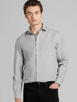 Patterned Dress Shirts|Designer Dress Shirts-Awearness Kenneth Cole Slim Fit Ultra Performance Stretch Dobby Check Dress Shirt Grey