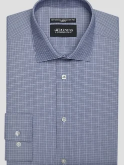 Patterned Dress Shirts|Designer Dress Shirts-Awearness Kenneth Cole Slim Fit Ultra Performance Stretch Grid Dress Shirt Blue