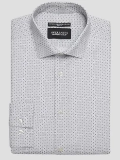 Patterned Dress Shirts|Designer Dress Shirts-Awearness Kenneth Cole Slim Fit Ultra Performance Stretch Circle Dot Dress Shirt Grey