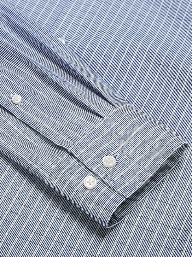 Patterned Dress Shirts|Designer Dress Shirts-Awearness Kenneth Cole Slim Fit Ultra Performance Stretch Grid Plaid Dress Shirt Royal Blue