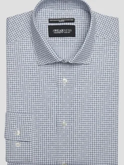 Patterned Dress Shirts|Designer Dress Shirts-Awearness Kenneth Cole Slim Fit Ultra Performance Stretch Tattersall Dress Shirt Navy