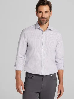 Patterned Dress Shirts|Designer Dress Shirts-Awearness Kenneth Cole Slim Fit Ultra Performance Stretch Multistripe Dress Shirt Purple