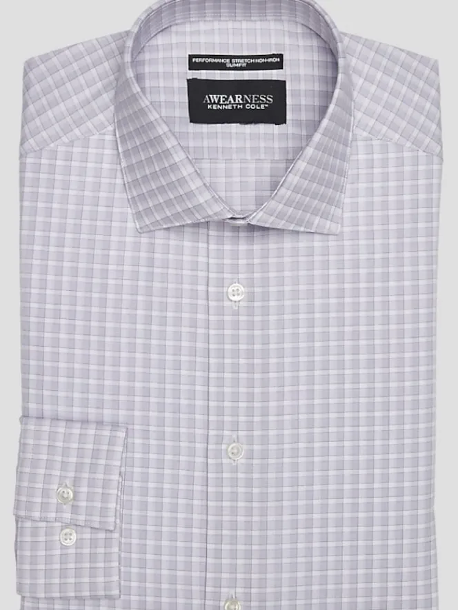 Patterned Dress Shirts|Designer Dress Shirts-Awearness Kenneth Cole Slim Fit Ultra Performance Stretch Tonal Check Dress Shirt Lavender