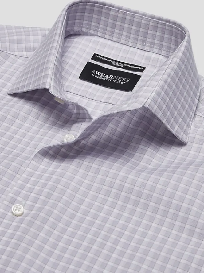 Patterned Dress Shirts|Designer Dress Shirts-Awearness Kenneth Cole Slim Fit Ultra Performance Stretch Tonal Check Dress Shirt Lavender