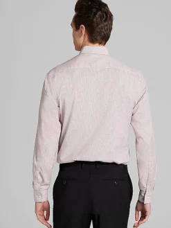 Patterned Dress Shirts|Designer Dress Shirts-Awearness Kenneth Cole Slim Fit Ultra Performance Stretch Textured Check Dress Shirt Rust