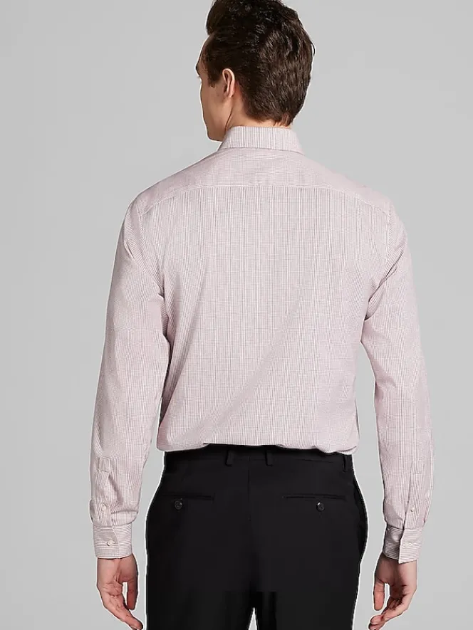 Patterned Dress Shirts|Designer Dress Shirts-Awearness Kenneth Cole Slim Fit Ultra Performance Stretch Textured Check Dress Shirt Rust