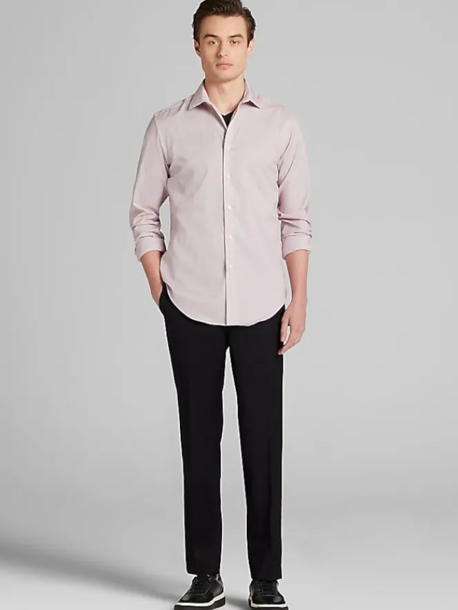 Patterned Dress Shirts|Designer Dress Shirts-Awearness Kenneth Cole Slim Fit Ultra Performance Stretch Textured Check Dress Shirt Rust