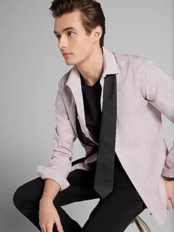 Patterned Dress Shirts|Designer Dress Shirts-Awearness Kenneth Cole Slim Fit Ultra Performance Stretch Textured Check Dress Shirt Rust