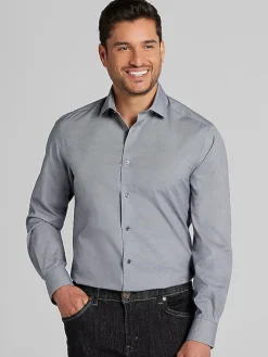 Patterned Dress Shirts|Designer Dress Shirts-Awearness Kenneth Cole Slim Fit Ultra Performance Stretch Dobby Dot Dress Shirt Navy