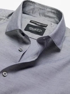 Patterned Dress Shirts|Designer Dress Shirts-Awearness Kenneth Cole Slim Fit Ultra Performance Stretch Dobby Dot Dress Shirt Navy