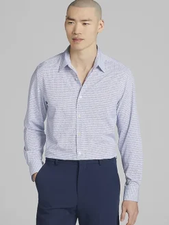Button Up Shirts|Long Sleeve Button Up Shirts-Awearness Kenneth Cole Slim Fit Vertical Triangles 4-Way Stretch Button Up Shirt Purple/Lt Blue