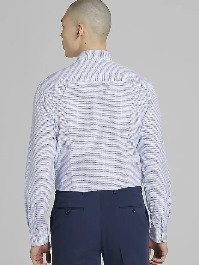 Button Up Shirts|Long Sleeve Button Up Shirts-Awearness Kenneth Cole Slim Fit Vertical Triangles 4-Way Stretch Button Up Shirt Purple/Lt Blue