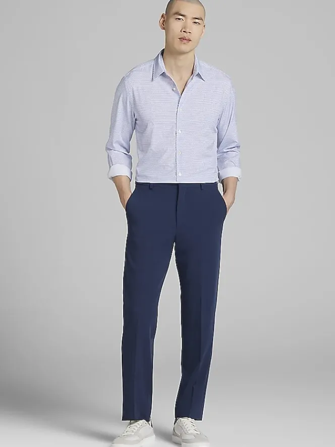 Button Up Shirts|Long Sleeve Button Up Shirts-Awearness Kenneth Cole Slim Fit Vertical Triangles 4-Way Stretch Button Up Shirt Purple/Lt Blue