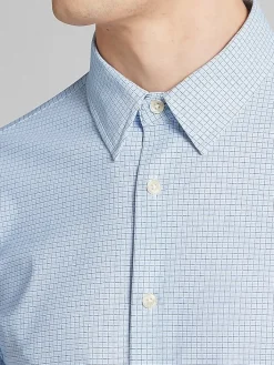 Button Up Shirts|Long Sleeve Button Up Shirts-Awearness Kenneth Cole Slim Fit 4-Way Stretch Button Up Shirt Light Blue/Navy