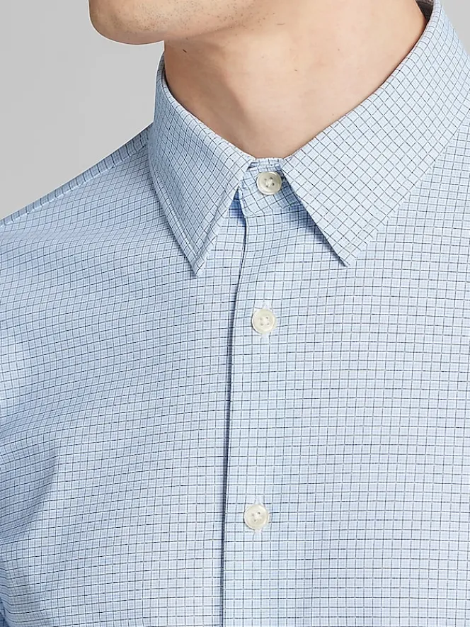 Button Up Shirts|Long Sleeve Button Up Shirts-Awearness Kenneth Cole Slim Fit 4-Way Stretch Button Up Shirt Light Blue/Navy