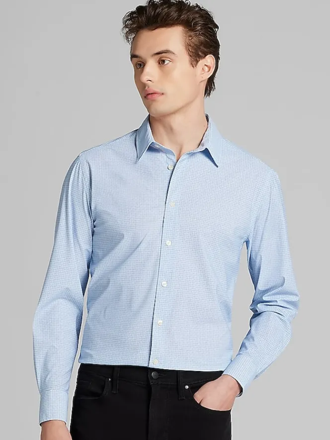 Button Up Shirts|Long Sleeve Button Up Shirts-Awearness Kenneth Cole Slim Fit 4-Way Stretch Button Up Shirt Light Blue/Navy