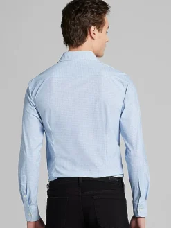 Button Up Shirts|Long Sleeve Button Up Shirts-Awearness Kenneth Cole Slim Fit 4-Way Stretch Button Up Shirt Light Blue/Navy
