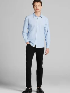 Button Up Shirts|Long Sleeve Button Up Shirts-Awearness Kenneth Cole Slim Fit 4-Way Stretch Button Up Shirt Light Blue/Navy