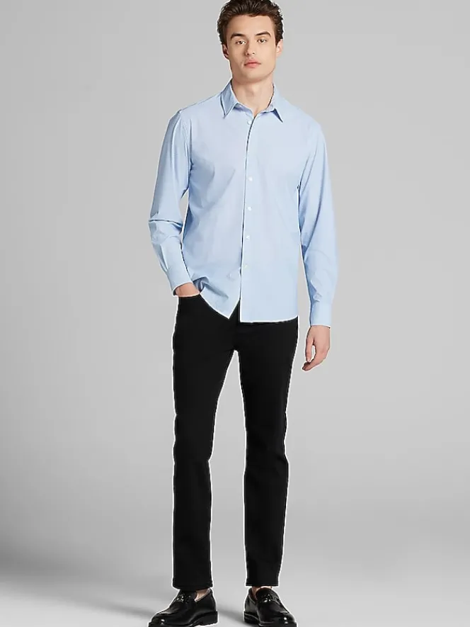 Button Up Shirts|Long Sleeve Button Up Shirts-Awearness Kenneth Cole Slim Fit 4-Way Stretch Button Up Shirt Light Blue/Navy