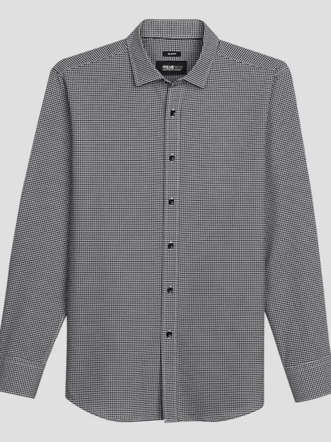 Button Up Shirts|Long Sleeve Button Up Shirts-Awearness Kenneth Cole Slim Fit 4-Way Stretch Button Up Shirt Black