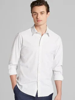 Button Up Shirts|Long Sleeve Button Up Shirts-Awearness Kenneth Cole Slim Fit 4-Way Stretch Button Up Shirt Navy