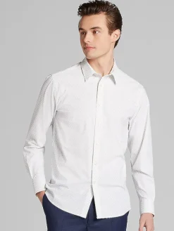 Button Up Shirts|Long Sleeve Button Up Shirts-Awearness Kenneth Cole Slim Fit 4-Way Stretch Button Up Shirt Navy