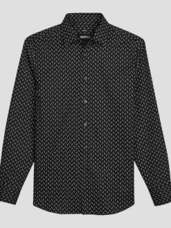 Button Up Shirts|Long Sleeve Button Up Shirts-Awearness Kenneth Cole Slim Fit 2-Way Stretch Button Up Shirt Black