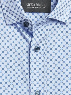Button Up Shirts|Long Sleeve Button Up Shirts-Awearness Kenneth Cole Slim Fit 4-Way Stretch Circle Tile Button Up Shirt Med Blue