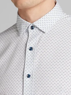 Casual Shirts|Button Up Shirts-Awearness Kenneth Cole Slim Fit 4-Way Stretch Mini Arrow Button Up Shirt White