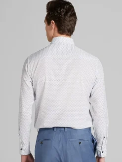 Casual Shirts|Button Up Shirts-Awearness Kenneth Cole Slim Fit 4-Way Stretch Mini Arrow Button Up Shirt White