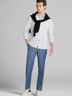 Casual Shirts|Button Up Shirts-Awearness Kenneth Cole Slim Fit 4-Way Stretch Mini Arrow Button Up Shirt White