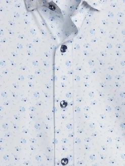 Button Up Shirts|Casual Shirts-Awearness Kenneth Cole Slim Fit 4-Way Stretch Mini Floral Short Sleeve Button Up Shirt White