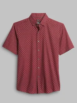 Button Up Shirts-Awearness Kenneth Cole Slim Fit 4-Way Stretch Mini Asterisk Button Up Shirt Red